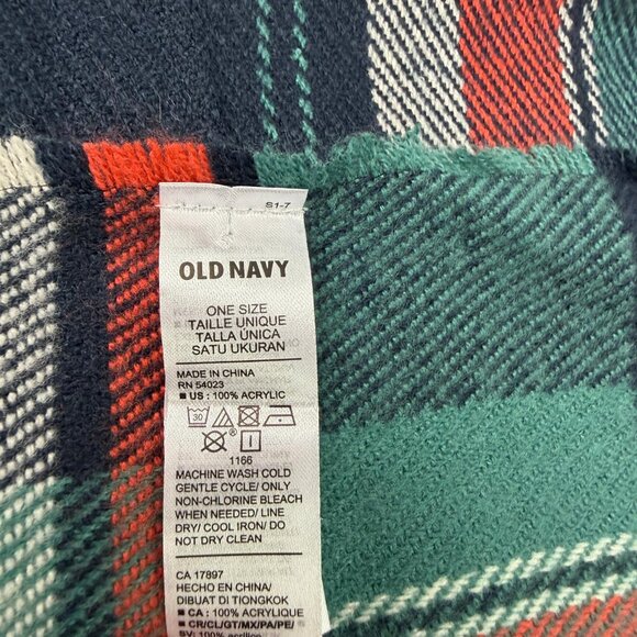 Old Navy Unisex Plaid Fringe Winter Scarf Blue Orange Green Acrylic One Size - Picture 6 of 7